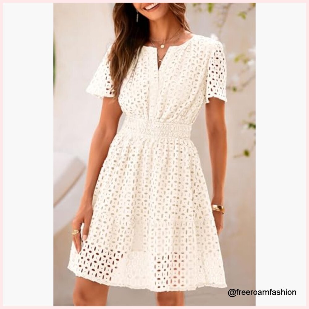 Summer A-Line V-Neck Lace Mini Dress Casual Beach Party - Picture 6 of 7